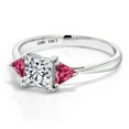 thumbnail image 3 of Gem Stone King 10K White Gold Lab Grown Diamond and Pink Tourmaline Engagement Ring for Women | 1.04 Cttw | Princess 5MM | Gemstone April Birthstone | Size 9, 3 of 5