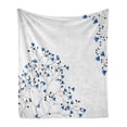 thumbnail image 1 of Vintage Blue Soft Flannel Fleece Blanket, Illustration of Branched Blue Anemone Blanda Flowers and Tiny Leaves, Cozy Plush for Indoor and Outdoor Use, 60" x 80", Blue Black and White, by Ambesonne, 1 of 6