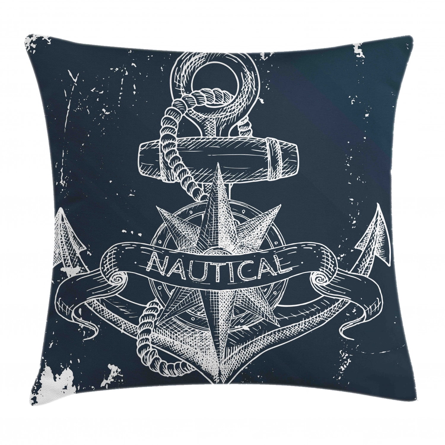 Marine Throw Pillow Cushion Cover, Nautical Knot Compass Anchor Pattern