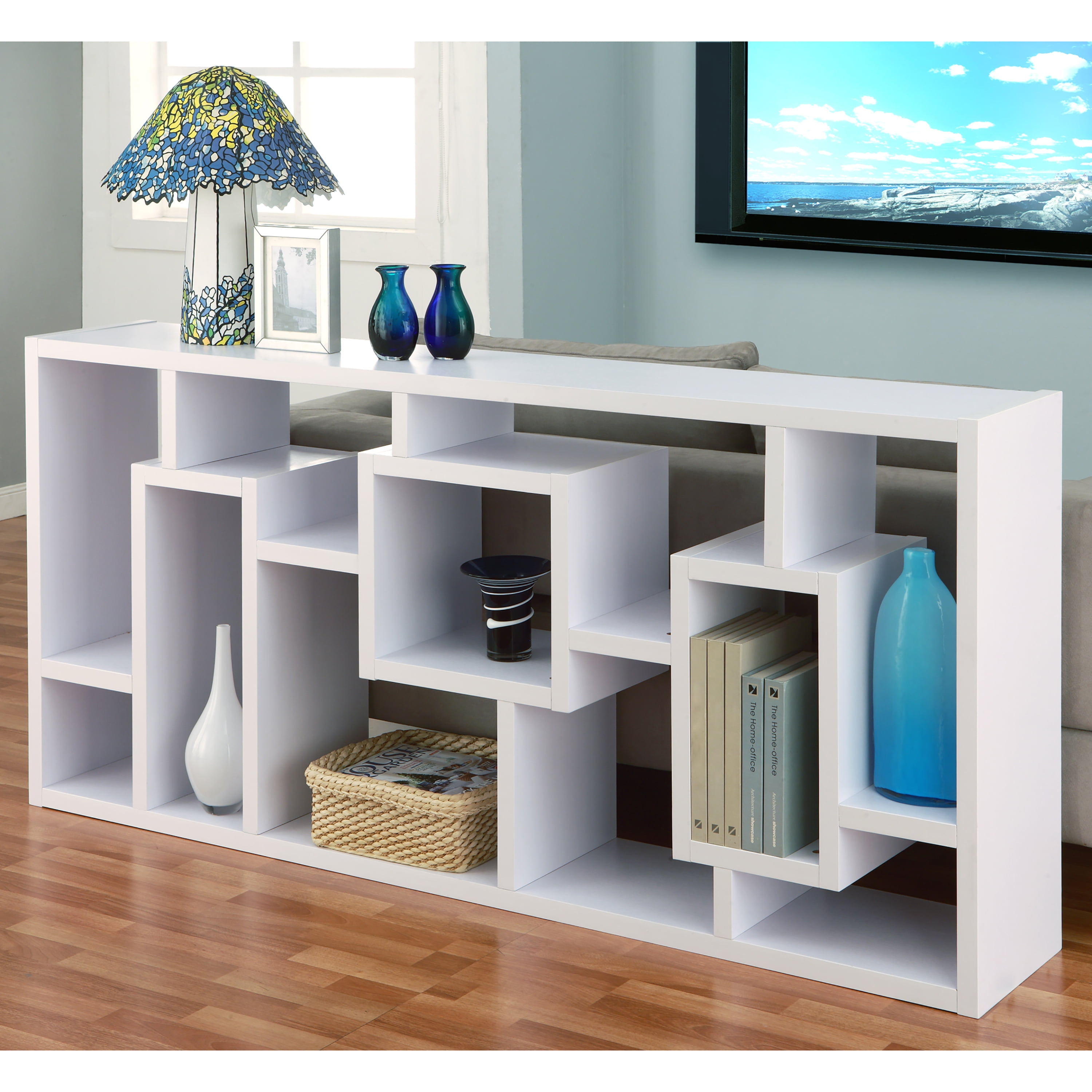 Furniture of America Aix Modern 16-Shelf Geometric Bookcase, White