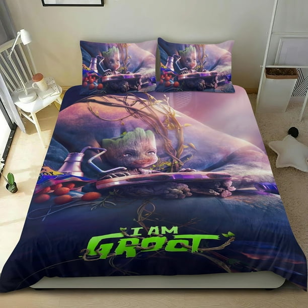 Yo soy Groot Conjunto de sábanas temático, trío de piezas, cómodo y amigable con la piel, diseño único, regalo de decoración para el hogar para familiares, amigos y fans,140cm *210cm