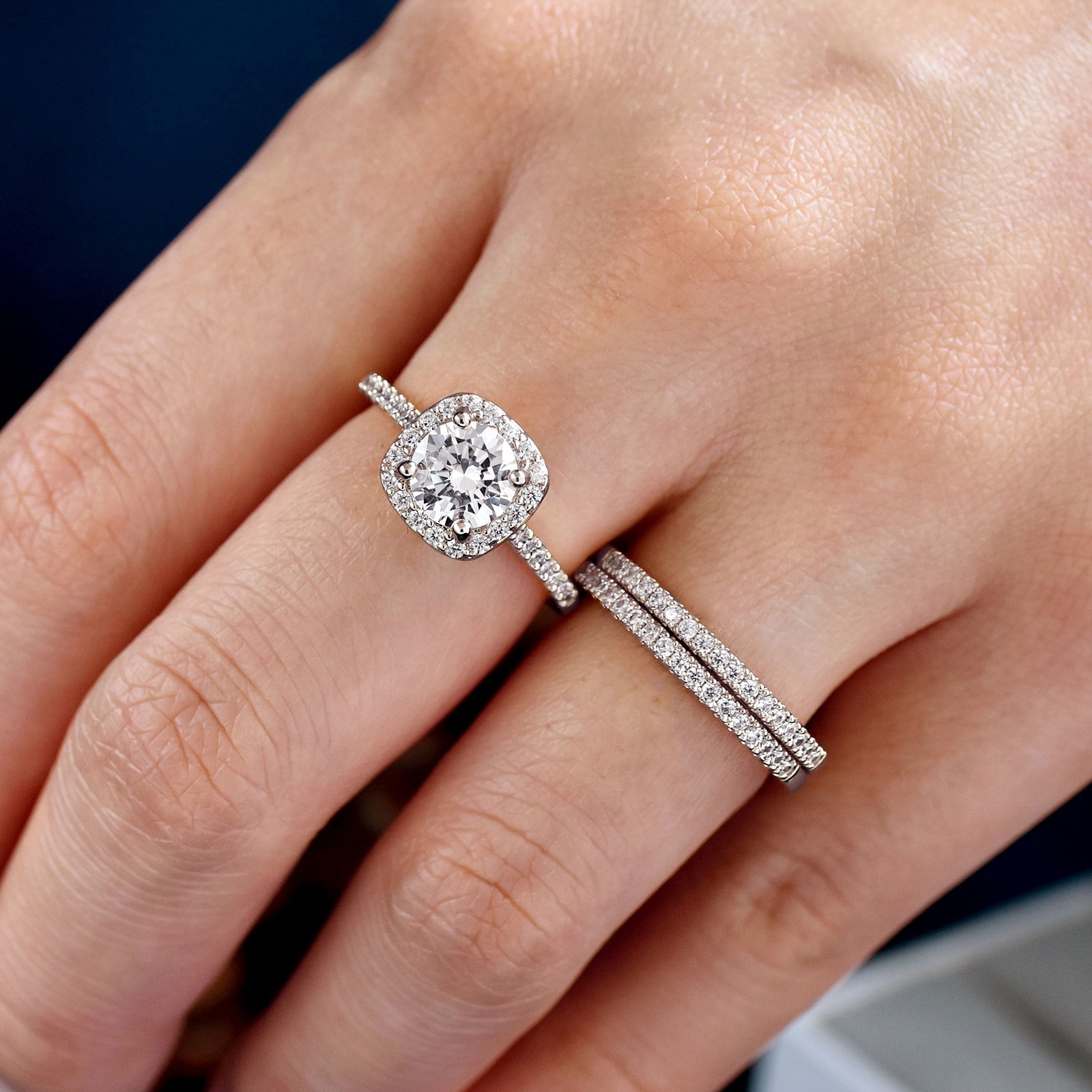 Newshe Jewellery 2Ct Halo Wedding Ring Set For Woman Engagement Rings Round AAAAA Cz 3pcs Size 5
