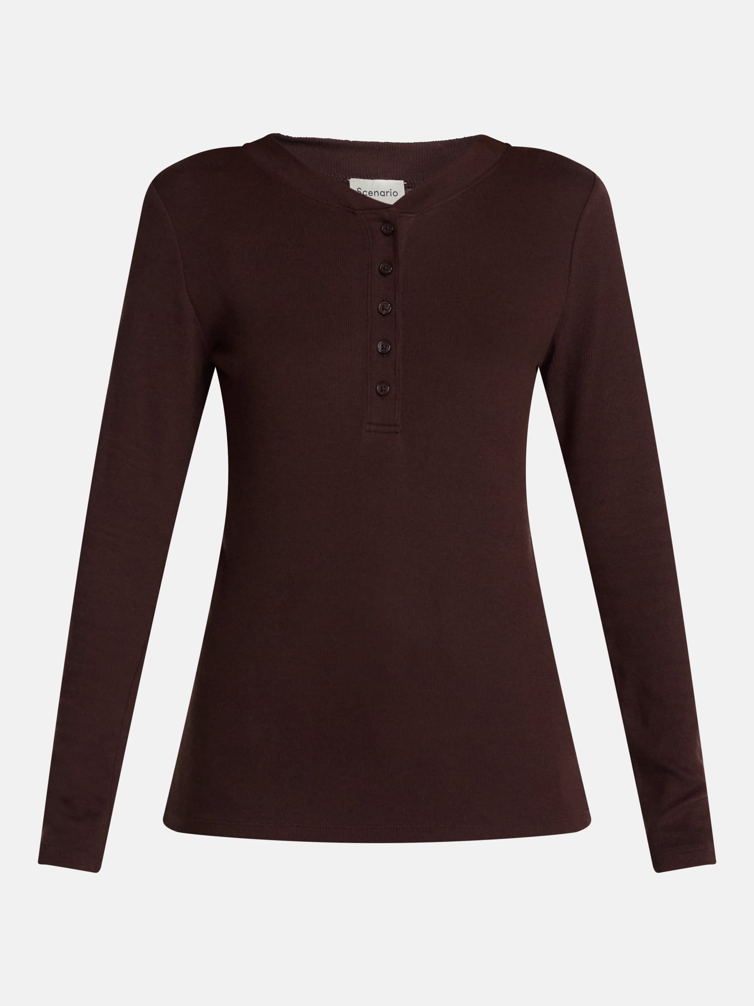 Scenario Women's and Women's Plus Rib Henley with Long Sleeves, Sizes XS-4X