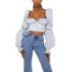 thumbnail image 1 of TRKIYQC - Camiseta informal de manga farol para mujer, a la moda, floral, con cuello cuadrado, ombligo expuesto TRKIYQC perder, 1 of 9