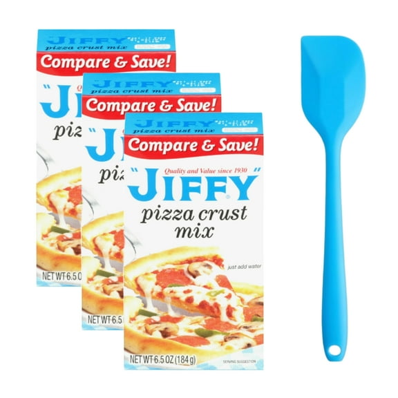 Jiffy Pizza Crust, Dry Mix, 6.5 oz Box (3 pack) and 8in Silicone Spatula (Color Varies)