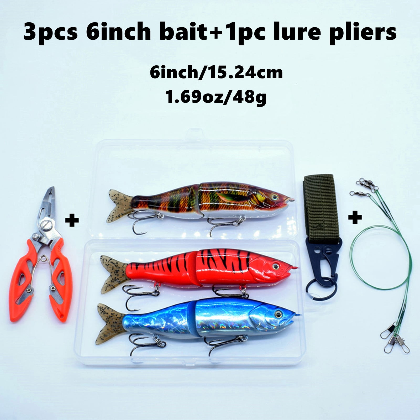 Fishing  Lure Bait Swimbait Crankbait for Muskie Trout Catfish Bass Jerkbait Fishhook 2segment 6inch  Minow  Lifelike Fish