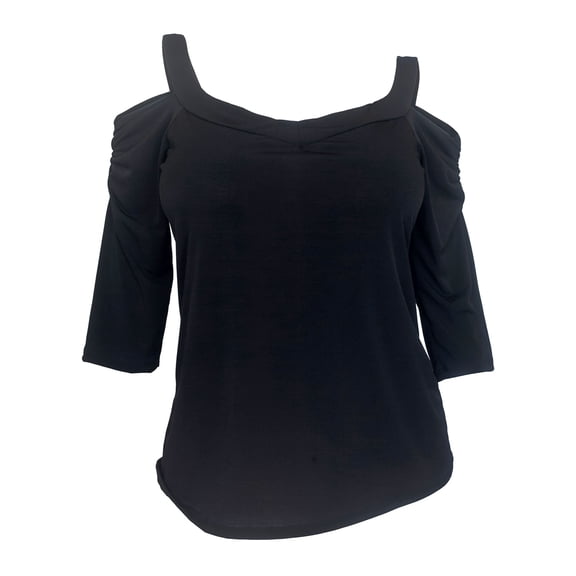 eVogues Plus Size Cold Shoulder Top Black 18630