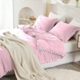 thumbnail image 5 of DNG Luxury 5 Piece Pom Pom Plain Pattern Comforter Set, 800 Thread Count, 100% Egyptian Cotton, White Vintage Pom-Pom Fringe Super Soft (Super King Size Light Pink Color), 5 of 9