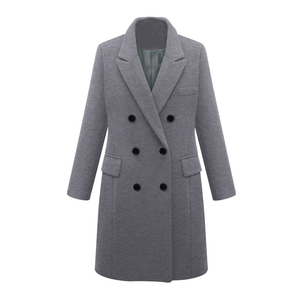 Women Winter Warm Wool Blend Mid-Long Pea Coat Basic Designed Notch Double-Breasted Lapel Jacket Outwear for Women Womens Clothes - image 4 of 5