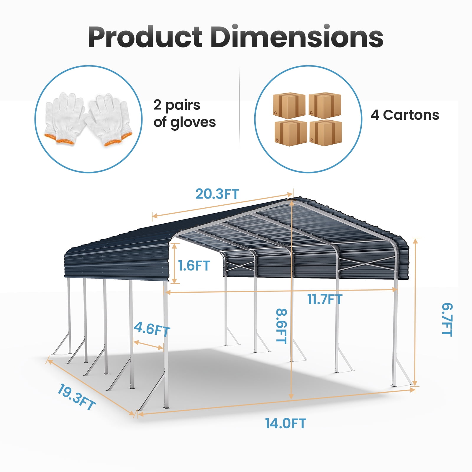 TIME RAY 12x20 Ft Carport, Heavy Duty Metal Car Port, All-Weather Protection, Easy Assembly for Cars, Trucks, Boats, Tractors, and Outdoor Storage