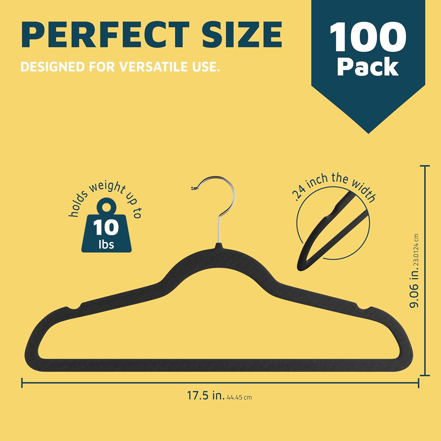 Lifemaster Velvet Clothes Hangers – With 360 Degree Swivel Hook & Non-Slip Shoulder Notch, Holds Up To 10 lbs, Heavy Duty Hanger Set, For Organizing Suit, Dress, Coat, and Clothes, Pack of 100,Black