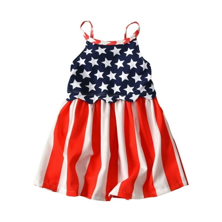 

Toddler Kids Girls 4Th Of July Words Summer Usa Flag Independence Day Slip Dress Star And Stripes Flag Pattern