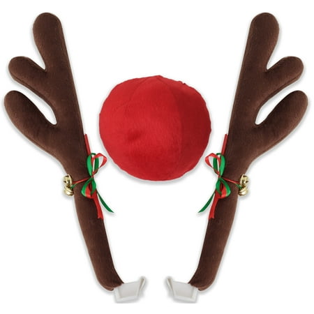 OxGord Reindeer Antlers and Red Rudolph Nose Universal Christmas Holiday Car Costume