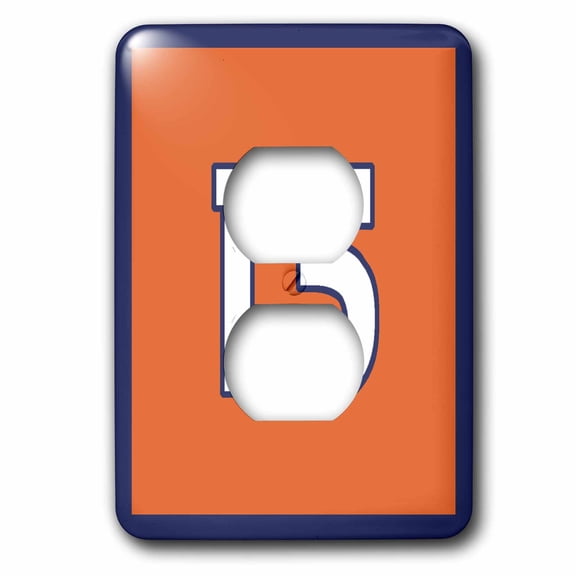 3dRose, Number 15 in white trimmed in navy blue on an orange background. Outer trim is navy blue., 2 plug outlet cover