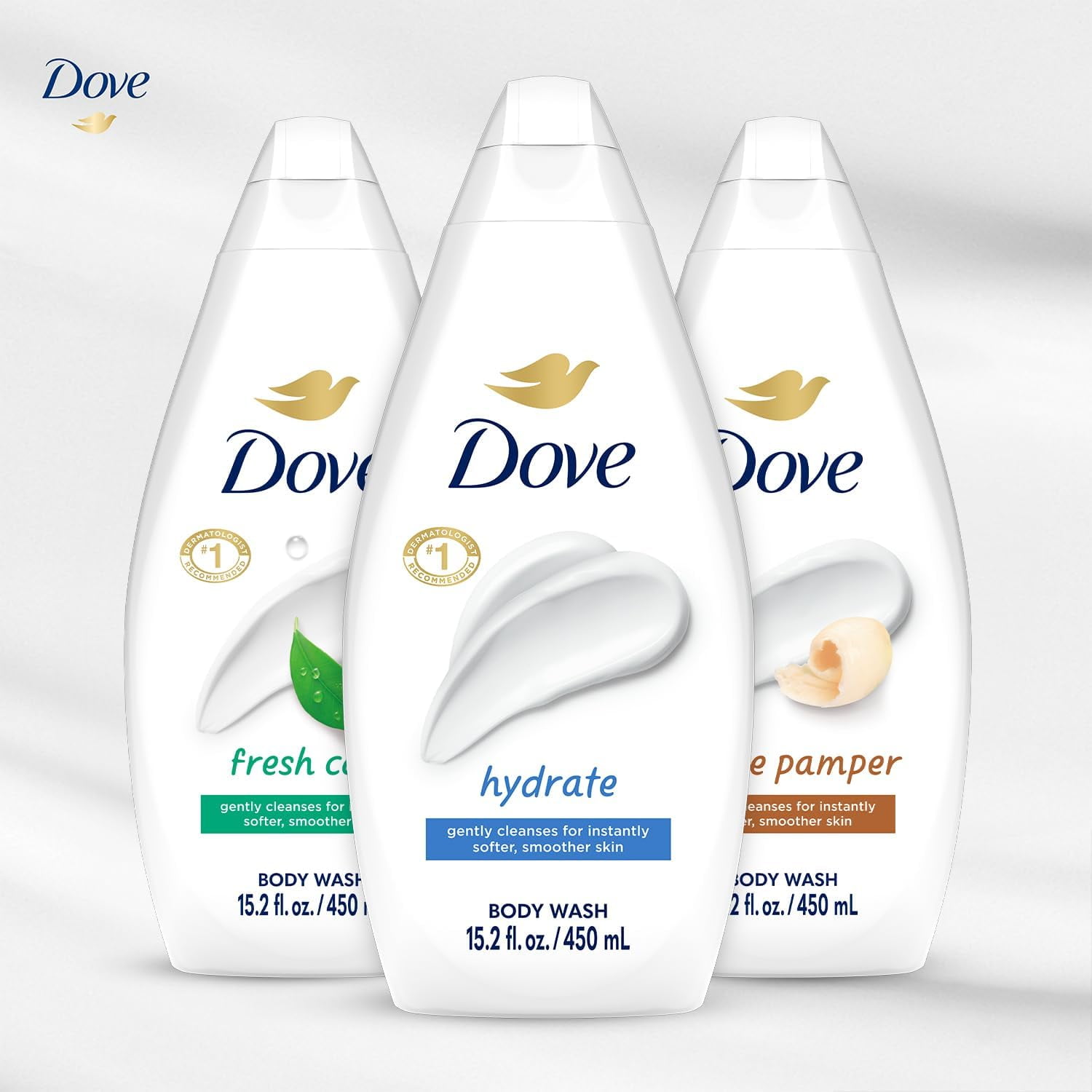 Dove Body Wash Variety OIF8&nbsp;- Hydrate, Gentle Pamper, Fresh Care, and Silky Velvet, 15.22 Oz Ea