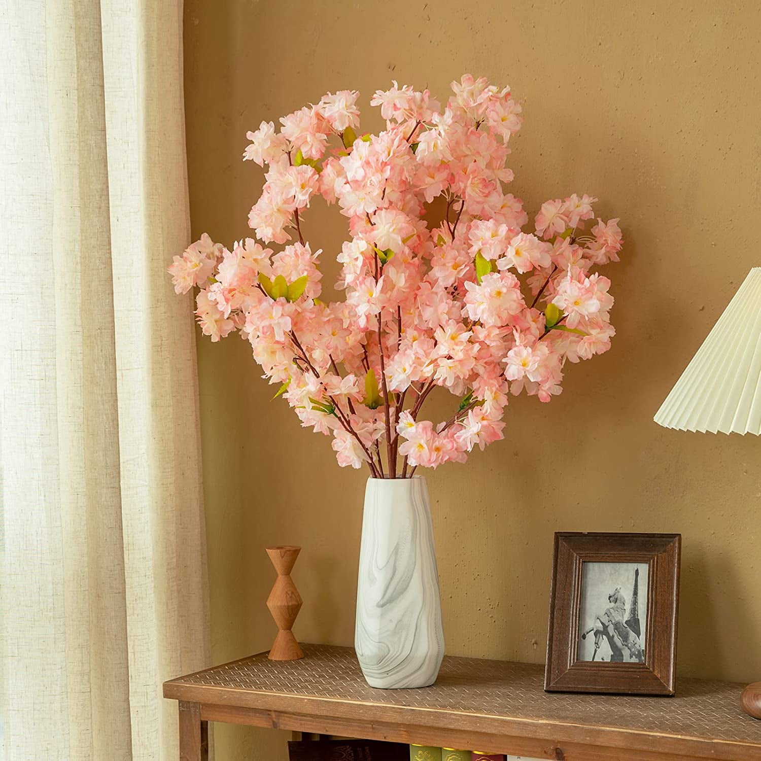 Silk Cherry Blossom Branches, 39.3in Artificial Cherry Blossom Tree Stems, Fake Plum Blossom Flowers Arrangement for Wedding Home Japanese Decor, Set of 3