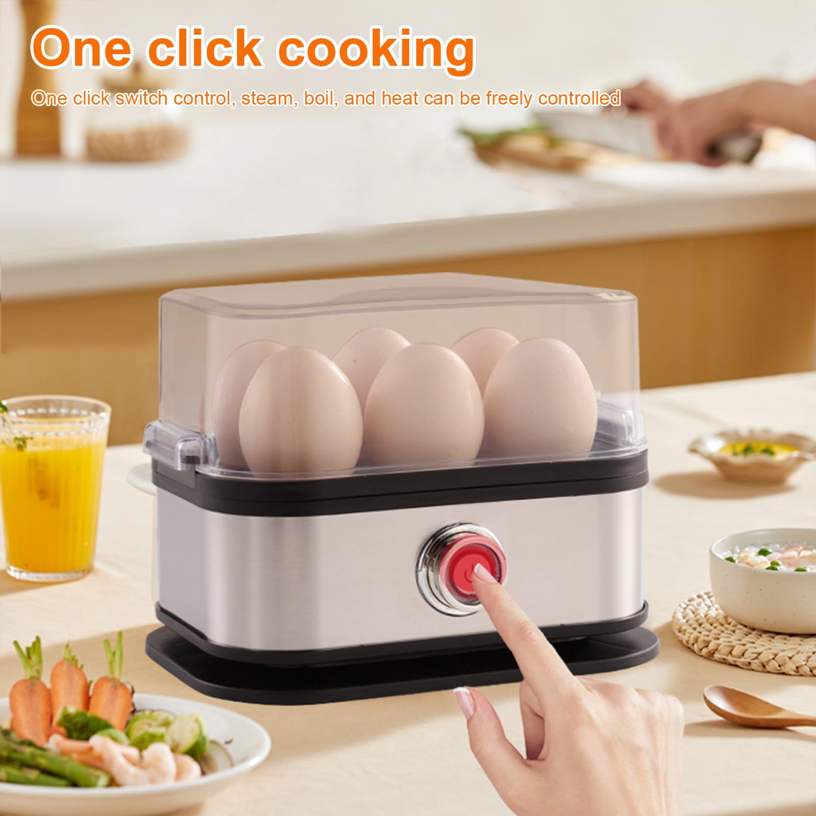 Smart Automatic Egg Cooker, Auto Shut-Off & 6 Egg Capacity for Hard/Medium/Soft Boiled, Multi-Function Knob Control, Electric Rapid Cooker