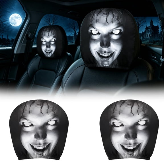 SpookRide Headrest Covers, 2 Pack Scary Headrest Covers for Cars