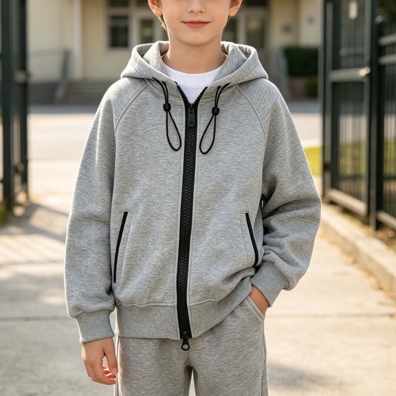 Big Boys Hoodies Size 3-15Y Fleece Sweatshirts 100%Cotton Classic Athetic Pullover & Zip-Up Sweatshirts Youth Clothes Gray