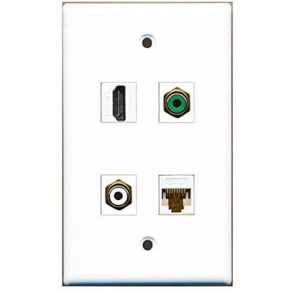 RiteAV - 1 Port HDMI 1 Port RCA White 1 Port RCA Green 1 Port Cat6 Ethernet White Wall Plate