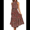 thumbnail image 1 of Vestido Bohemio de Verano para Mujer, Sin Mangas, con Estampado de Lunares, Cuello Halter, Volantes, Dobladillo y Cinturón Verde Naranja L, 1 of 7