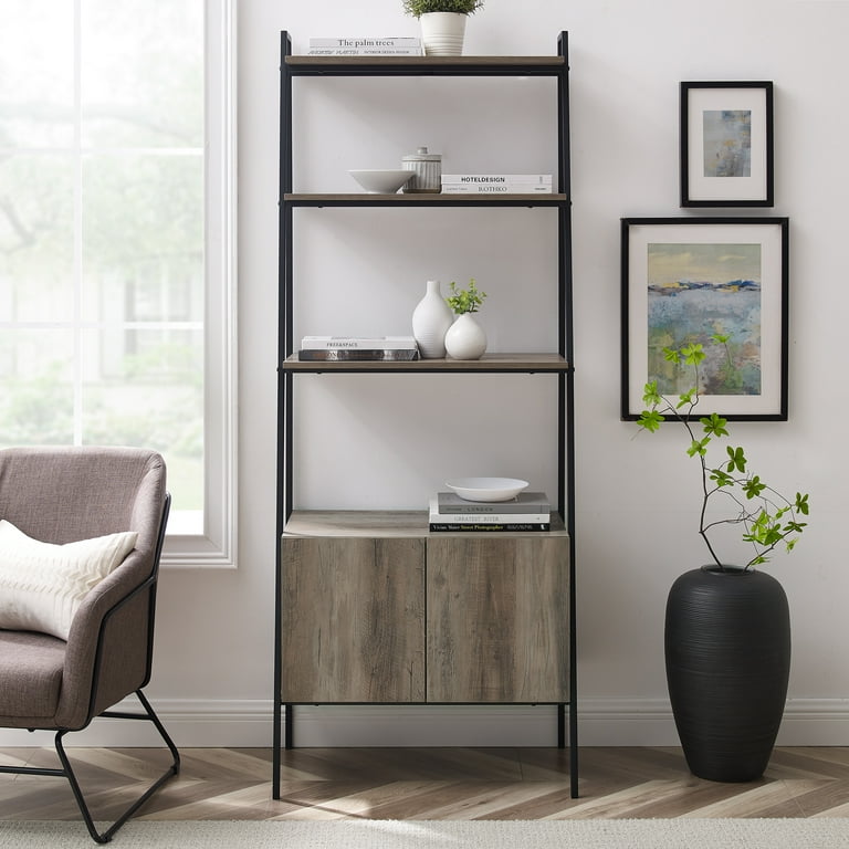 Walker Edison Gray Wood 4-Shelf Ladder Bookcase Walker Edison Gray Wood 4-Shelf Ladder Bookcase