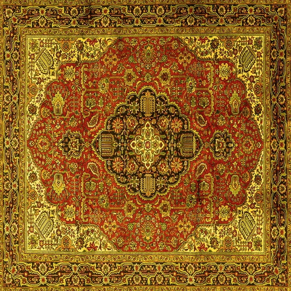 Ahgly Company Indoor Square Medallion Yellow Traditional Area Rugs, 8' Square