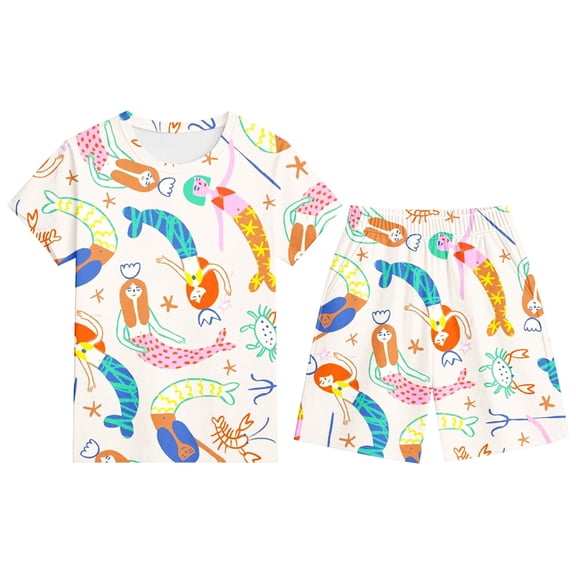 Bainana Toddler Boys 2 Pieces Sleep Outfit Set Cartoon Print Short Sleeve Crew Neck Tops And Shorts Set Lightweight Stylish Little Boys School Indoor Casual Homewear Size 4-5 Years