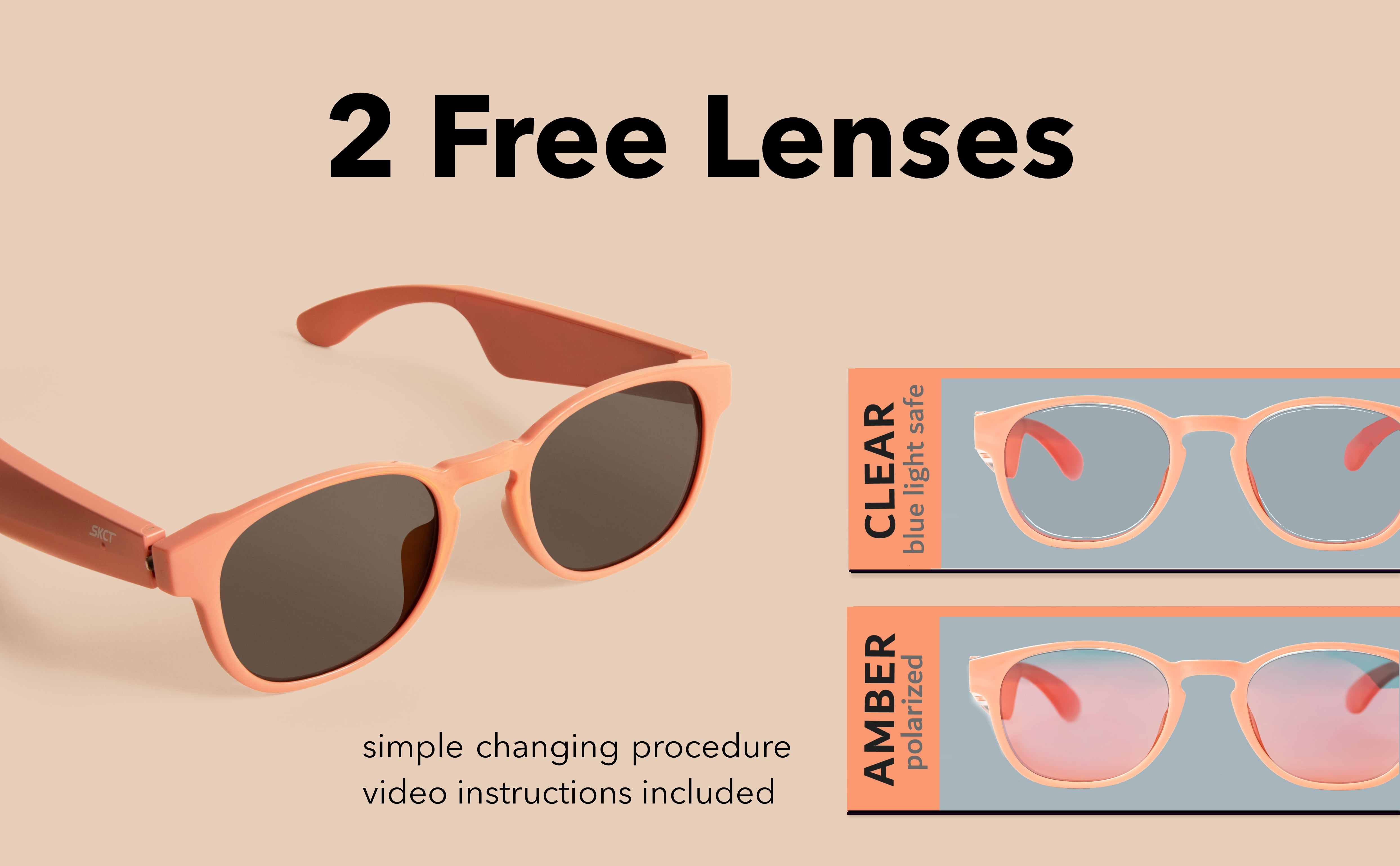 SKCT Smart Glasses, Bluetooth Sunglasses with Polarized lenses, Audio & Hands Free Calling, Open Air Audio, Auto On/Off, One Size