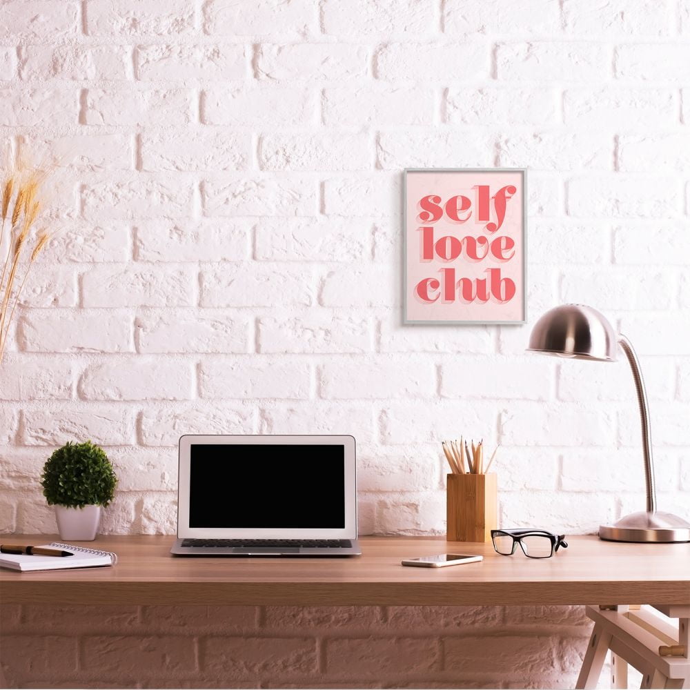 Stupell Industries Self Love Club Quote Bold Pink Red Text Color Pop Framed Wall Art Design by Daphne Polselli