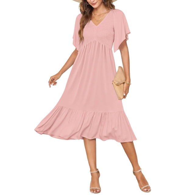 Vestido AUSELILY para mujer, cuello en V, manga corta, color rosa S