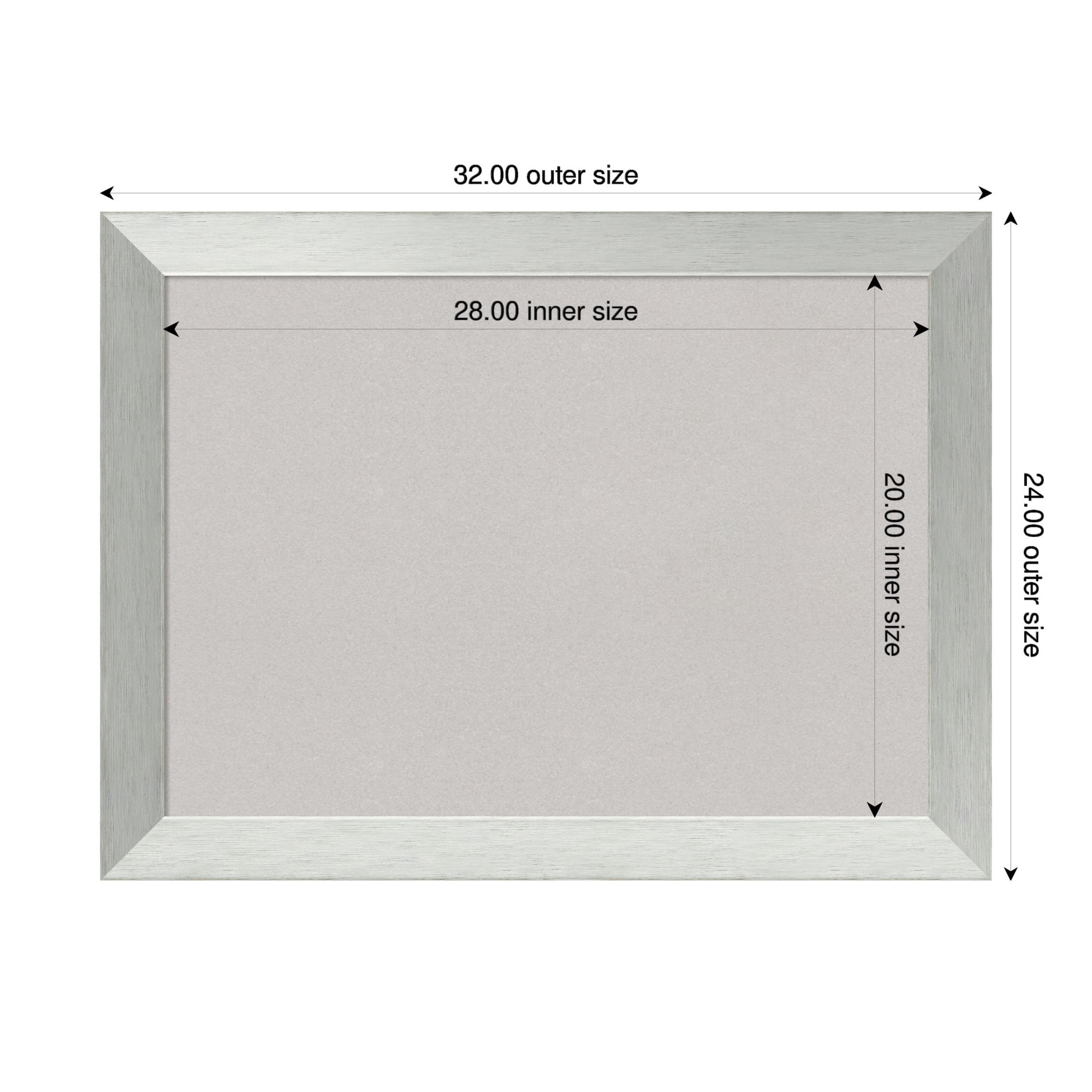 Amanti Art Grey Cork Board Wood Framed Brushed Sterling Silver Bulletin Board 32 in. x 24 in.