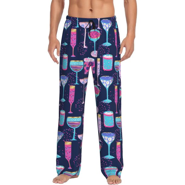 Fotbe Wine Glasses And Cocktails Pantalones de Pijama para Hombre, Pantalones de Dormir, Pantalones de Casa con Cintura Ajustable y Bolsillos-X-Large