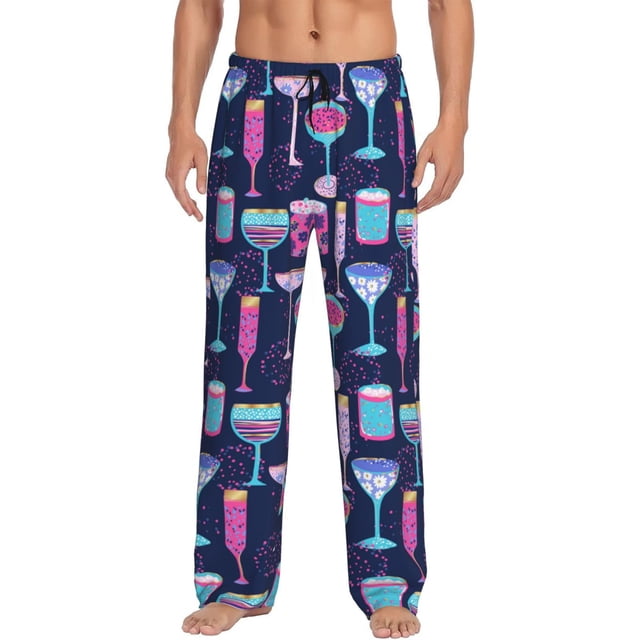 Fotbe Wine Glasses And Cocktails Pantalones de Pijama para Hombre, Pantalones de Dormir, Pantalones de Casa con Cintura Ajustable y Bolsillos-Small