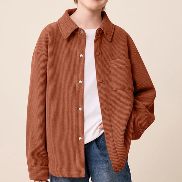 Chaqueta y abrigo informal de manga larga sin capucha CUHK para niños, camisa de pana, chaqueta con capucha abotonada, chaqueta de moda, top deportivo informal, top de poliéster para niños