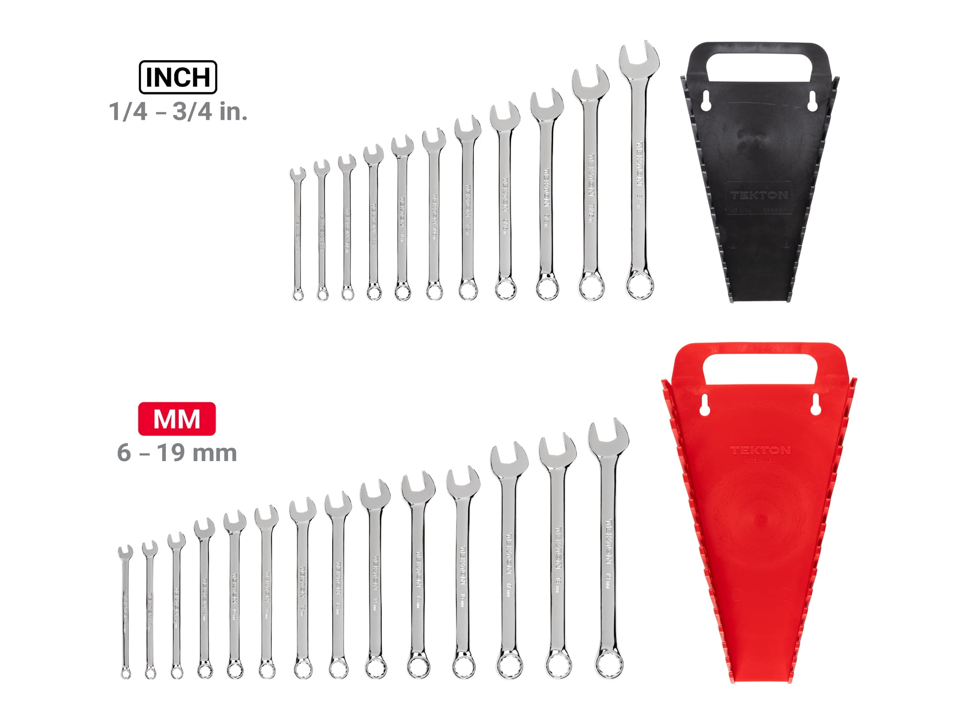 TEKTON Combination Wrench Set with Holders, 25-Piece (1/4-3/4 in., 6-19 mm) | WCB92301