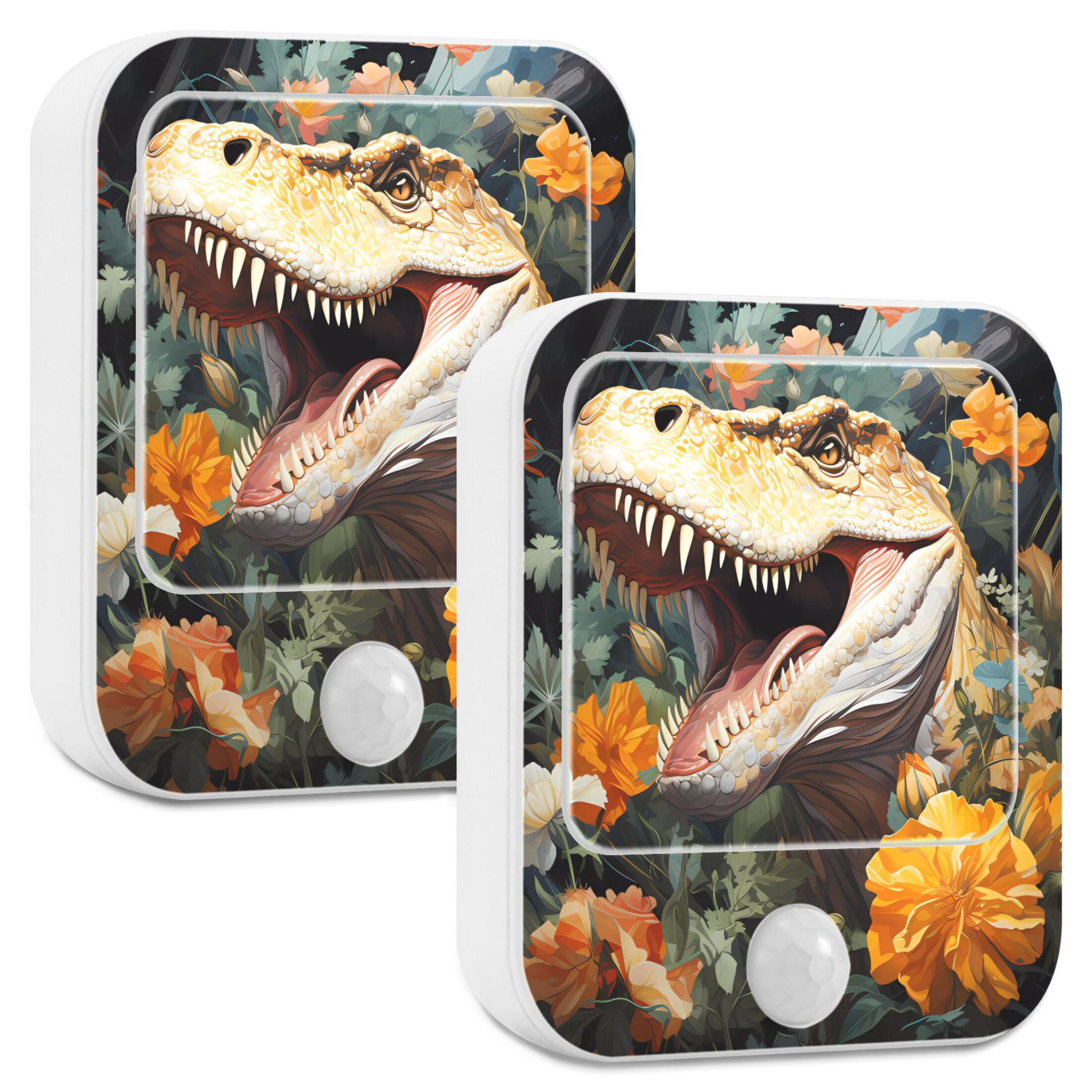 Dinosaur Flowers Leaves Night Lights Plug into Wall LED with Auto Light Sensor Warm Light for Kids Hallway Bedroom Living Room Kitchen Bathroom Set of 2