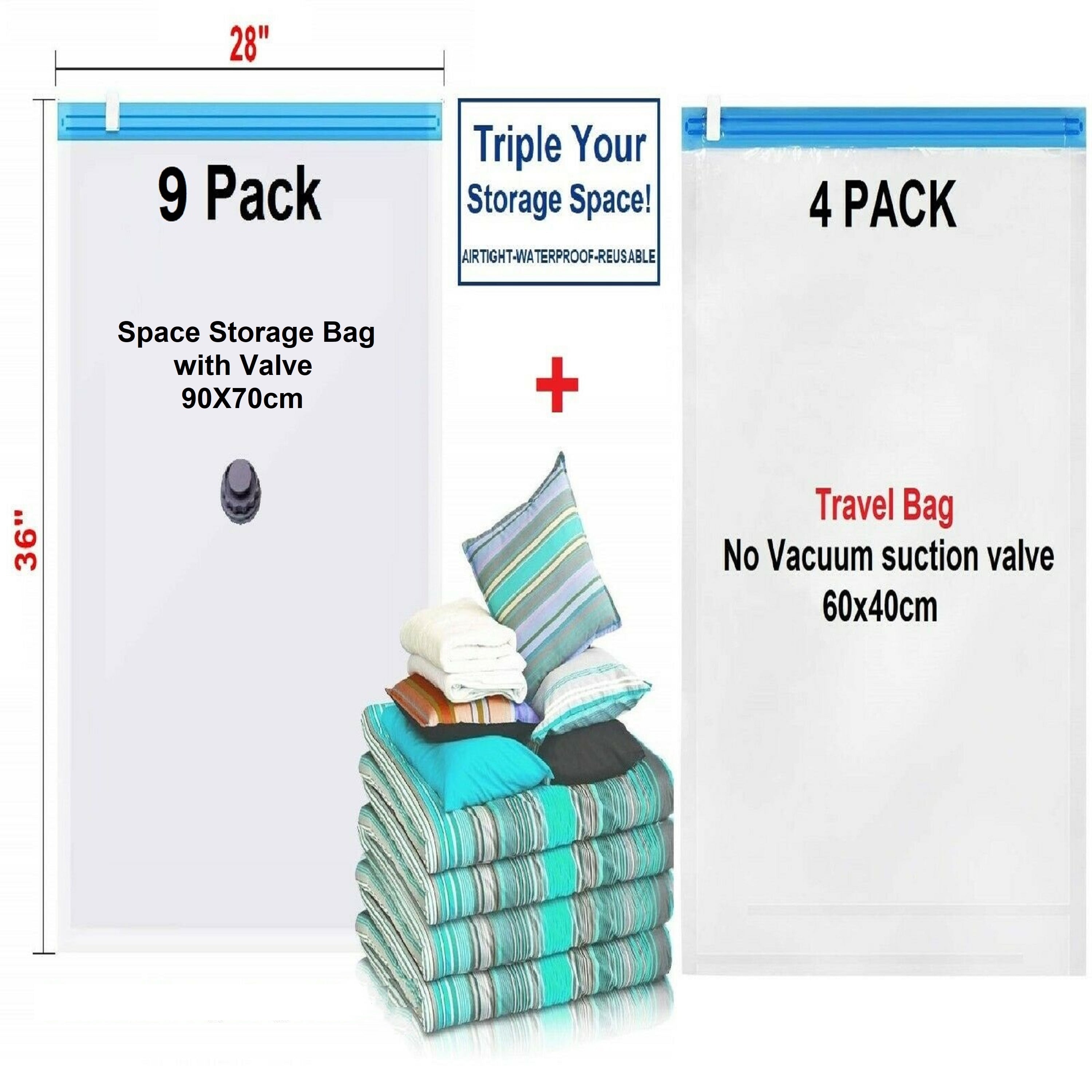 10 Pack Extra Large Space Saver Bags Vacuum Seal Storage Bag Organizer  31x39 inches, 80x100 cm + Free Pump - Felji