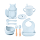 thumbnail image 1 of Set Plato Vaso Bowl Babero Para Comida Bebé De Silicona 8pc Malubero Azul, 1 of 5
