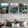 thumbnail image 2 of 3 Pieces Frameless Natural Landscape Canvas Painting Scandinavian Landscape Forest Wall Art Prints Lake Boat Mountain Art Poster Nordic Painting Decorative Painting Modern Home Decor Wooden Frame, 2 of 6