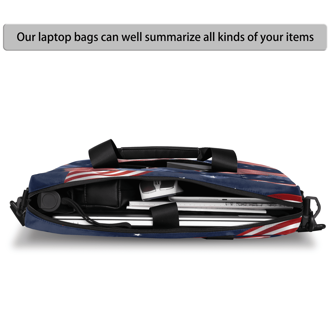 Herdesigns American Flag Laptop Bag for Women Men, Computer Case Briefcase Messenger Bags, 15-15.6 inch Laptop Sleeve Shoulder Bag