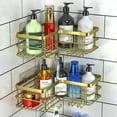 thumbnail image 5 of stusgo Corner Shower Caddy, Adhesive Shower Shelves No Drilling [2-Pack], Rustproof Stainless Steel Bathroom Shower Organizer with 8 Hooks, Shower Shelf for Inside Shower (Gold), 5 of 7