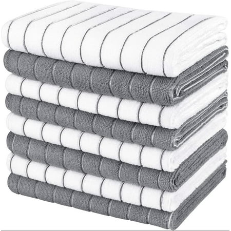 

Dish Towels-8Pack 18”x26” Super Soft and Absorbent Multi-Purpose Microfiber Kitchen Towels for Home Kitchen-Grey/White