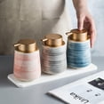 thumbnail image 7 of Modern Striped Style Gold Soap Dispenser for Bathroom, Ceramic Hand Soap Dispenser, Easy to Refill Liquid (Gray-Foam Pump), 7 of 7