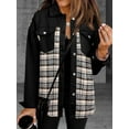 thumbnail image 5 of Women'S Oversized Casual Long Sleeve Button Down Plaid Shacket Boyfriend Jean Jacket with Pockets Black XXL, 5 of 9