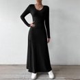 thumbnail image 7 of Women's Fall Winter Slim-Fit Crew Neck Knit Maxi Dresses Casual Solid-Color Long Sleeve Slim Fit Flowy Sweater Dress, 7 of 7