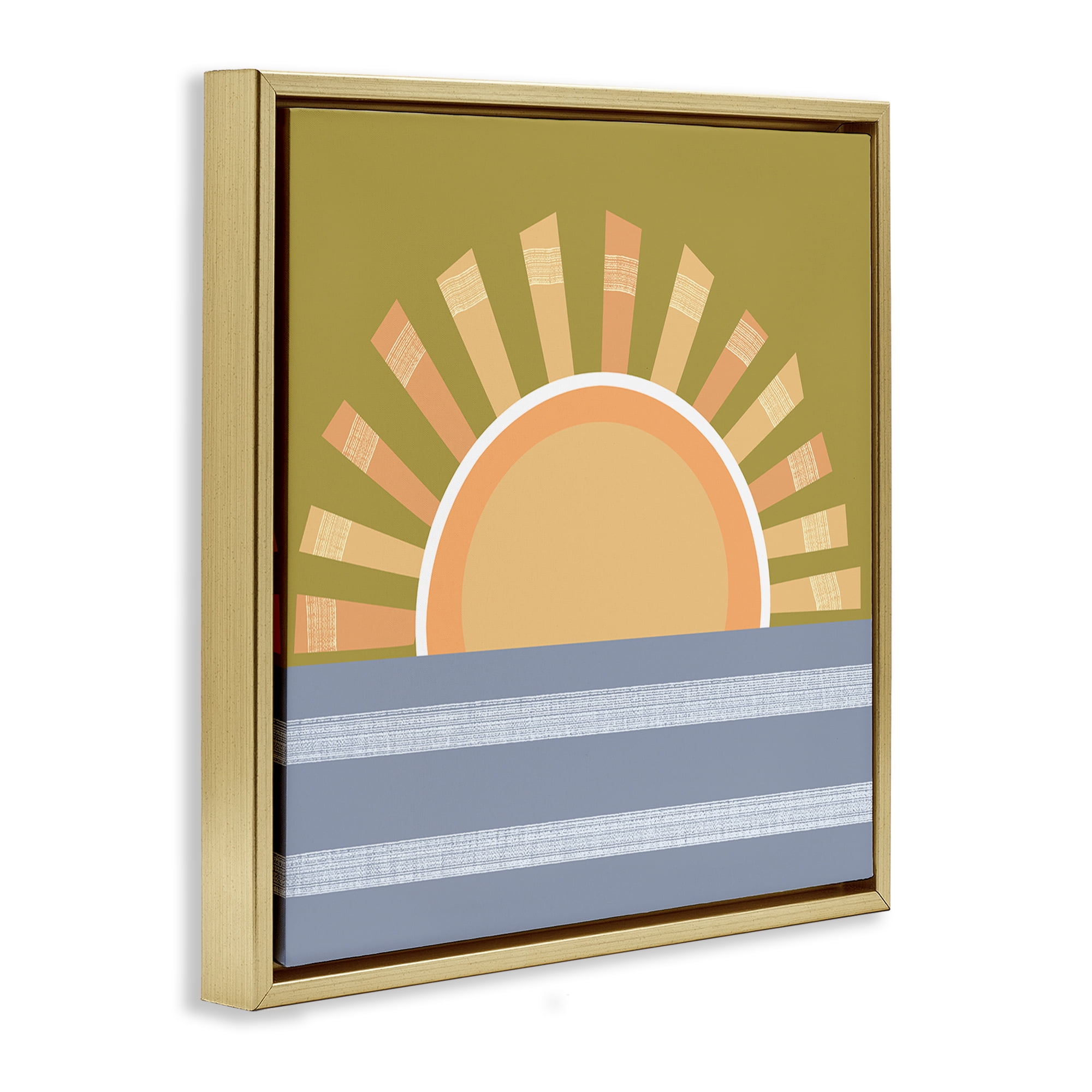Stupell Industries Rising Sun Over Ocean Landscape & Nature Painting Gold Floater Framed Canvas Art Print Wall Art, 25 x 25