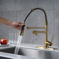 thumbnail image 3 of Brass Kitchen Faucet with Pre-Rinse Sprayer: WOWOW Brushed Gold Spring Kitchen Sink Faucet 1 or 3 Hole, Single Handle Pull Out Kitchen Faucet with Deck Plate, 3 of 9