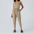 thumbnail image 5 of JULMCOMO Jumpsuits for Women Scoop Neck Cross Back Casual Overalls Sleeveless Elastic Waisted Summer Harem Pants with Pockets Khaki M, 5 of 7