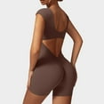 thumbnail image 2 of Ticikt Womens Workout Jumpsuits Shorts Sleeve Square Neck Backless One Piece Bodycon Scrunch Waist Yoga Rompers,Color:Coffee,Size:S, 2 of 4